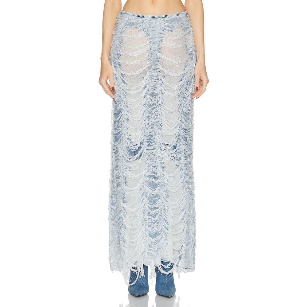 New Diesel Fiammetta Skirt in Ocean blue white fringe distressed